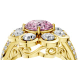 Yellow gold Fancy Pink Round  Brilliant Flower Halo Diamond Split Shank Ring_30