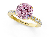 Yellow gold Fancy Pink Round  Brilliant Pavé Band Solitaire with Four-Prong Setting_19