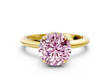 Yellow gold Fancy Pink Round  Brilliant Solitaire Engagement Ring with Six-Prong Setting and Classic Band