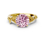 Yellow gold Fancy Pink Round  Brilliant Solitaire with Leaf Motif Band and Four-Prong Setting_33