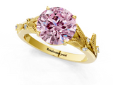 Yellow gold Fancy Pink Round  Brilliant Solitaire with Leaf Motif Band and Four-Prong Setting_34