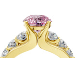 Yellow gold Fancy Pink Round  Brilliant Solitaire with Side Stones on a Pave Band and Four-Prong Setting_16