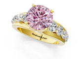 Yellow gold Fancy Pink Round  Brilliant Solitaire with Side Stones on a Pave Band and Four-Prong Setting_25