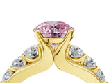 Yellow gold Fancy Pink Round  Brilliant Solitaire with Side Stones on a Pave Band and Four-Prong Setting_28