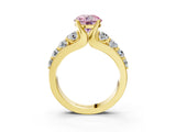 Yellow gold Fancy Pink Round  Brilliant Solitaire with Side Stones on a Pave Band and Four-Prong Setting_67