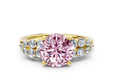 Yellow gold Fancy Pink Round  Cluster Diamond Engagement Ring with Pavé Band and Four-Prong Setting