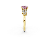 Yellow gold Fancy Pink Round  Cluster Diamond Engagement Ring with Pavé Band and Four-Prong Setting_2