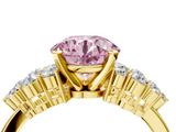 Yellow gold Fancy Pink Round  Cluster Diamond Engagement Ring with Pavé Band and Four-Prong Setting_4