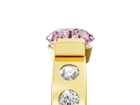 Yellow gold Fancy Pink Round Cut Brilliant Channel-Set Diamond Ring with Bezel Prong Setting_5