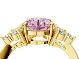 Yellow gold Fancy Pink Round Cut Brilliant Diamond Cluster Accent Solitaire Ring with Prong Setting_4