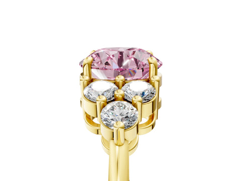 Yellow gold Fancy Pink Round Cut Brilliant Diamond Cluster Accent Solitaire Ring with Prong Setting_5