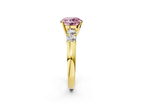 Yellow gold Fancy Pink Round Cut Brilliant Diamond Five-Stone Engagement Ring with Prong Setting on a Classic Band_5
