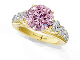 Yellow gold Fancy Pink Round Cut Brilliant Diamond Pavé Band with Six-Prong Setting_13