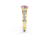Yellow gold Fancy Pink Round Cut Brilliant Diamond Pavé Band with Six-Prong Setting_14