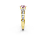 Yellow gold Fancy Pink Round Cut Brilliant Diamond Pavé Band with Six-Prong Setting_2