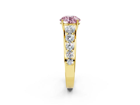 Yellow gold Fancy Pink Round Cut Brilliant Diamond Pavé Band with Six-Prong Setting_2