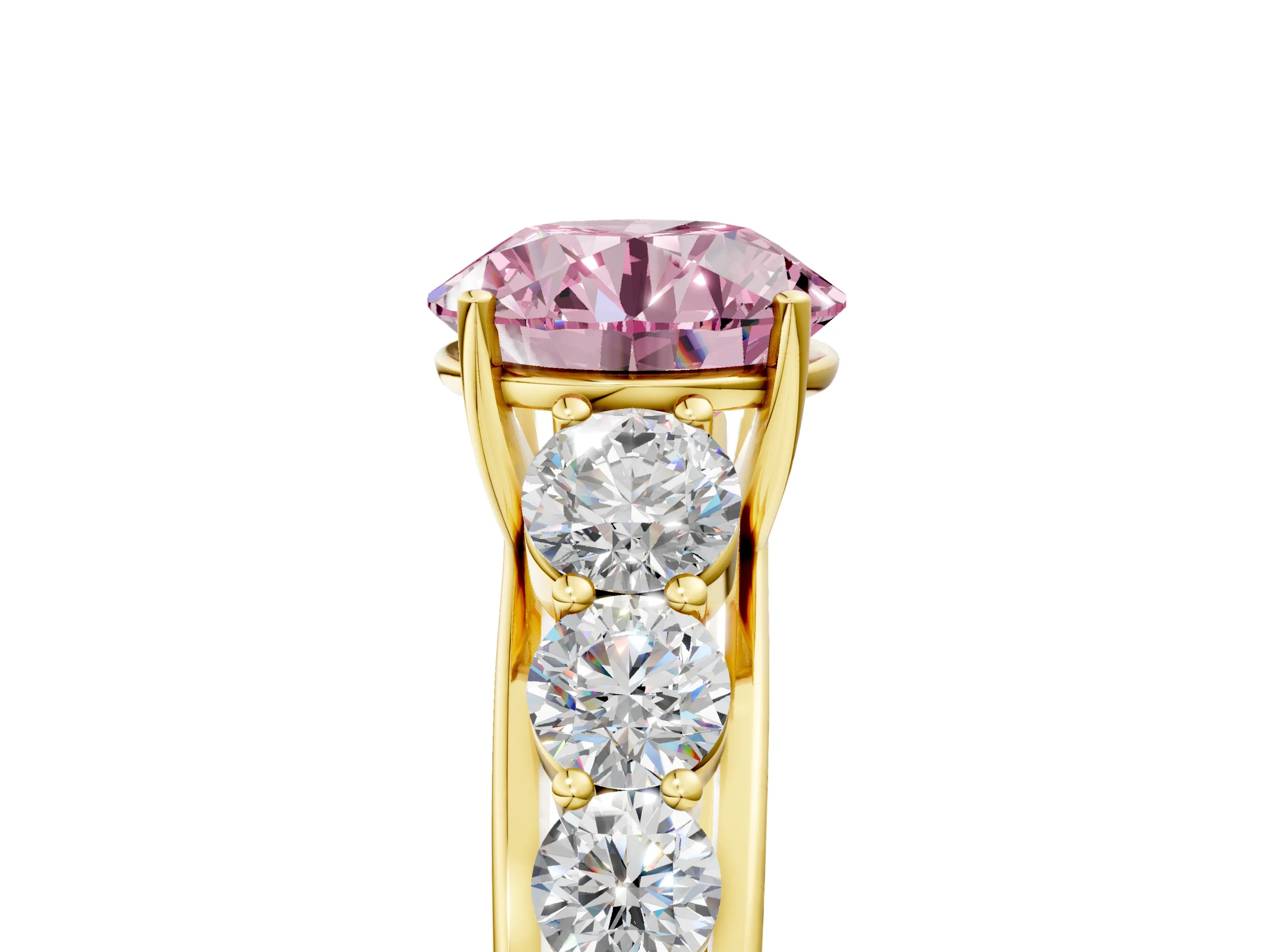 Yellow gold Fancy Pink Round Cut Brilliant Diamond Pavé Band with Six-Prong Setting_5