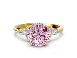 Yellow gold Fancy Pink Round Cut Brilliant Diamond Solitaire Ring with Pear Side Stones and Four-Prong Setting_4