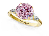 Yellow gold Fancy Pink Round Cut Brilliant Diamond Solitaire Ring with Pear Side Stones and Four-Prong Setting_5