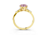 Yellow gold Fancy Pink Round Cut Brilliant Diamond Solitaire Ring with Pear Side Stones and Four-Prong Setting_7