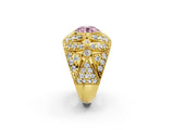 Yellow gold Fancy Pink Round Cut Brilliant Halo Pave Diamond Milgrain Ring_2