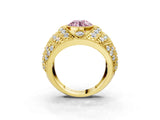 Yellow gold Fancy Pink Round Cut Brilliant Halo Pave Diamond Milgrain Ring_3