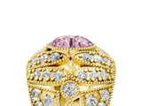 Yellow gold Fancy Pink Round Cut Brilliant Halo Pave Diamond Milgrain Ring_5