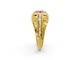 Yellow gold Fancy Pink Round Cut Brilliant Milgrain Filigree Diamond Ring with Square Prong Setting_2