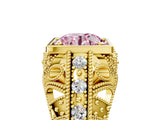Yellow gold Fancy Pink Round Cut Brilliant Milgrain Filigree Diamond Ring with Square Prong Setting_5