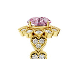 Yellow gold Fancy Pink Round Cut Brilliant Milgrain Pave Heart Band Solitaire Ring_5