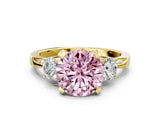 Yellow gold Fancy Pink Round Cut Brilliant Three-Stone Diamond Ring with Pavé Band and Four-Prong Setting_15