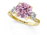 Yellow gold Fancy Pink Round Cut Brilliant Three-Stone Diamond Ring with Pavé Band and Four-Prong Setting_16