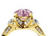 Yellow gold Fancy Pink Round Cut Brilliant Three-Stone Diamond Ring with Pavé Band and Four-Prong Setting_19