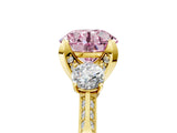 Yellow gold Fancy Pink Round Cut Brilliant Three-Stone Diamond Ring with Pavé Band and Four-Prong Setting_20
