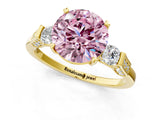 Yellow gold Fancy Pink Round Cut Brilliant Three-Stone Pave Band with Four-Prong Setting_1