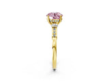 Yellow gold Fancy Pink Round Cut Brilliant Three-Stone Pave Band with Four-Prong Setting_2