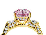 Yellow gold Fancy Pink Round Cut Brilliant Three-Stone Pave Band with Four-Prong Setting_4