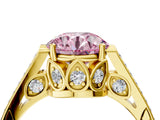 Yellow gold Fancy Pink Round  Cut Cathedral Pave Diamond Engagement Ring with Six-Prong Setting_36