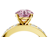 Yellow gold Fancy Pink Round  Cut Channel Set Diamond Engagement Ring with Four-Prong Setting_4