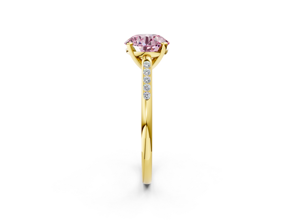 Yellow gold Fancy Pink Round  Cut Channel Set Solitaire Engagement Ring with Four-Prong Setting
