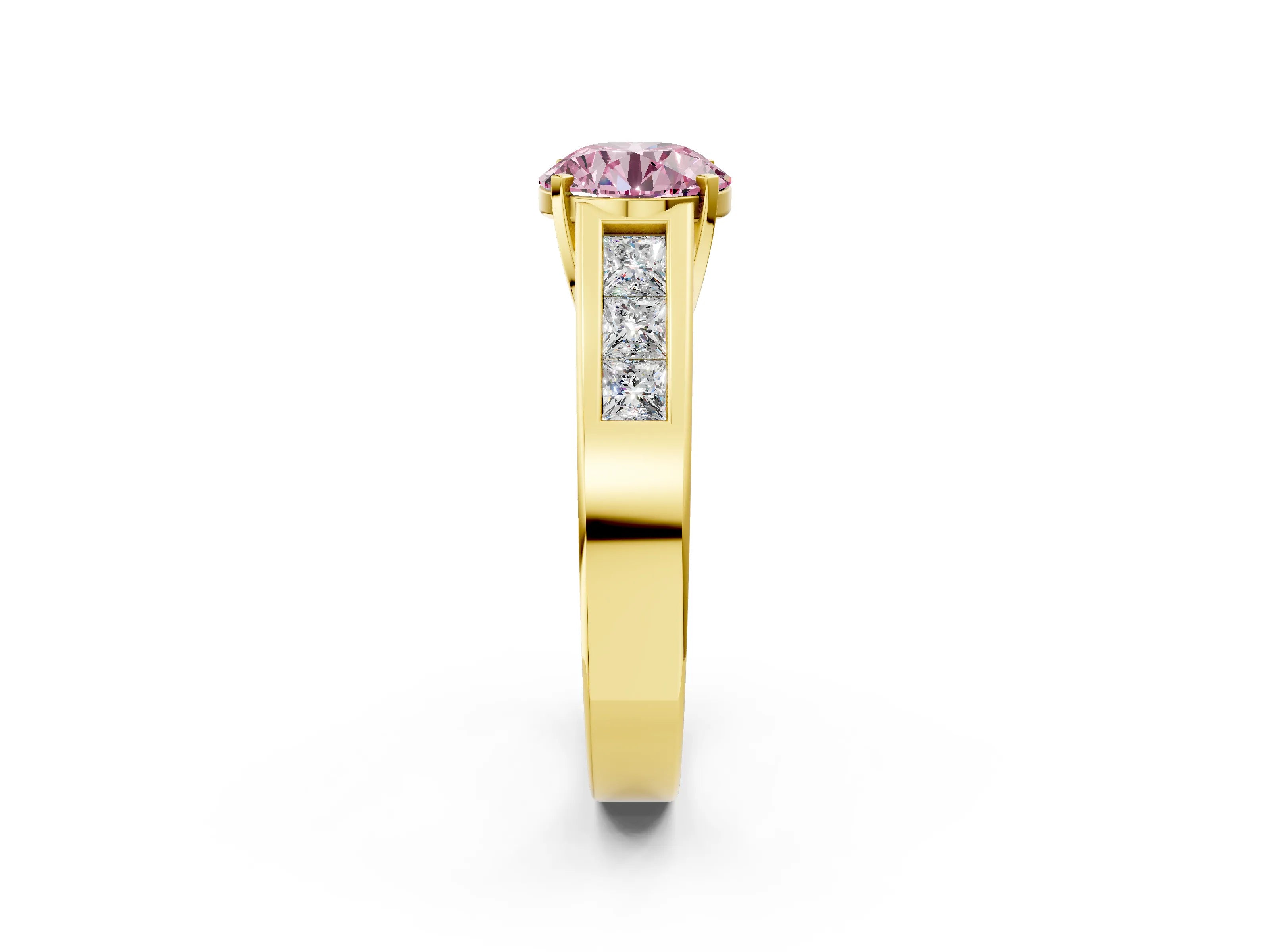 Yellow gold Fancy Pink Round Cut Cut Channel Set Solitaire Ring with Four-Prong Setting_2