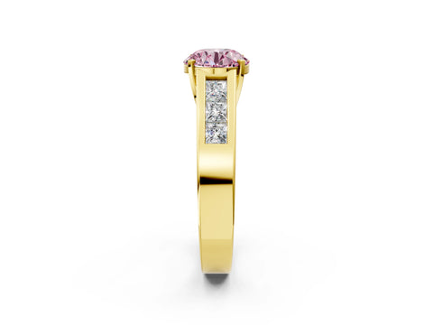Yellow gold Fancy Pink Round Cut Cut Channel Set Solitaire Ring with Four-Prong Setting_2