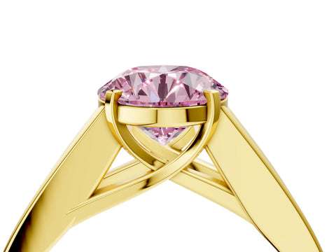 Yellow gold Fancy Pink Round Cut Cut Channel Set Solitaire Ring with Four-Prong Setting_4