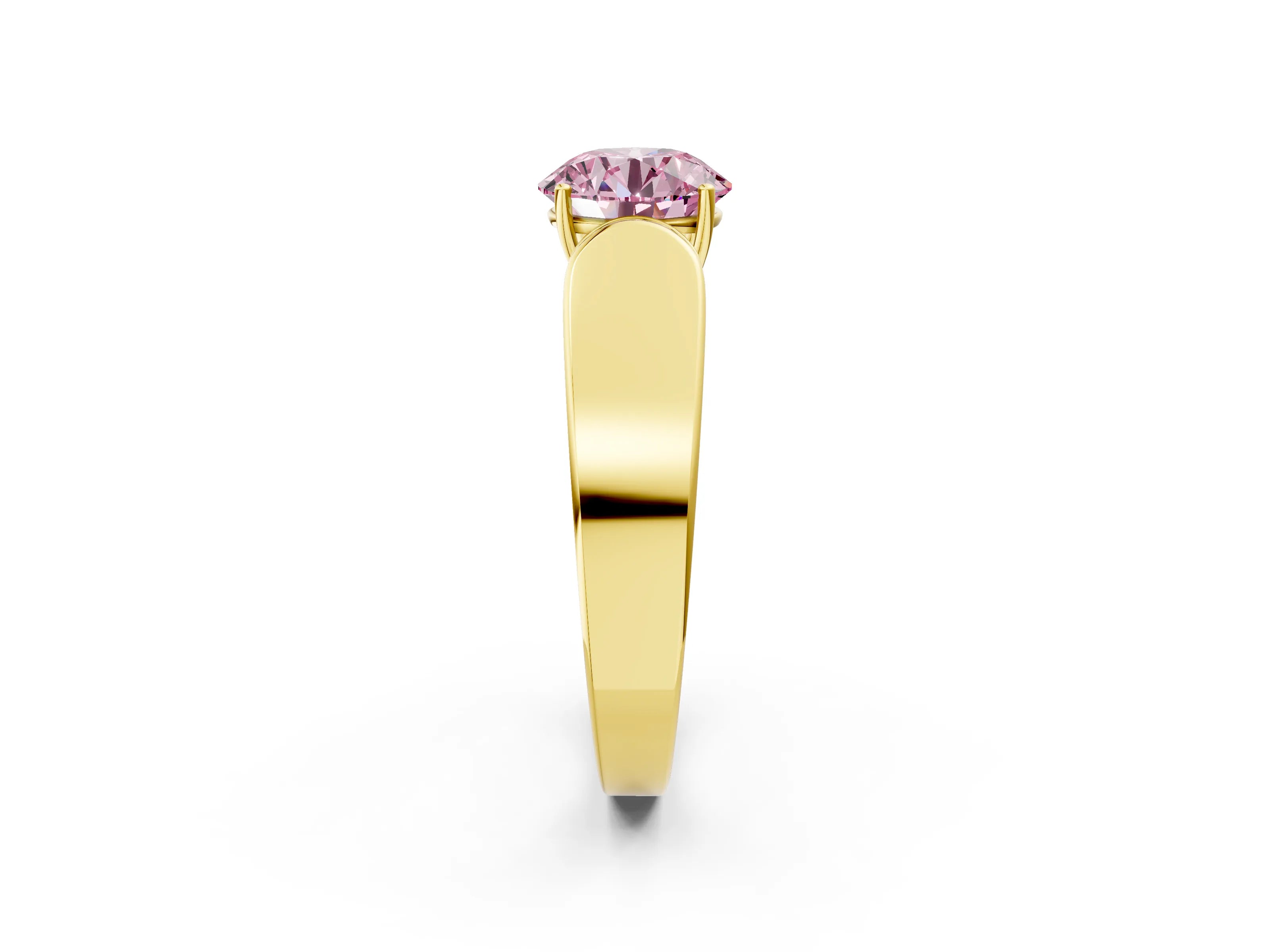 Yellow gold Fancy Pink Round Cut Cut Diamond Channel Set Solitaire Ring with Four-Prong Setting_2