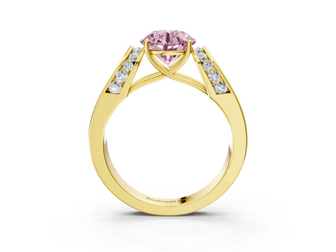 Yellow gold Fancy Pink Round Cut Cut Diamond Channel Set Solitaire Ring with Four-Prong Setting_3