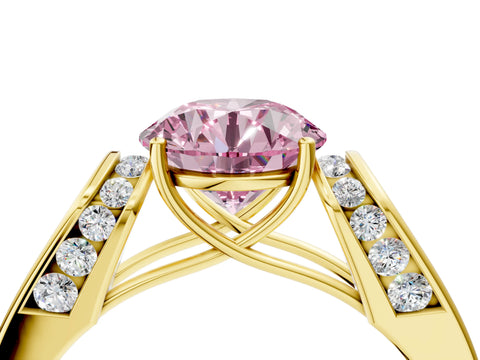 Yellow gold Fancy Pink Round Cut Cut Diamond Channel Set Solitaire Ring with Four-Prong Setting_4