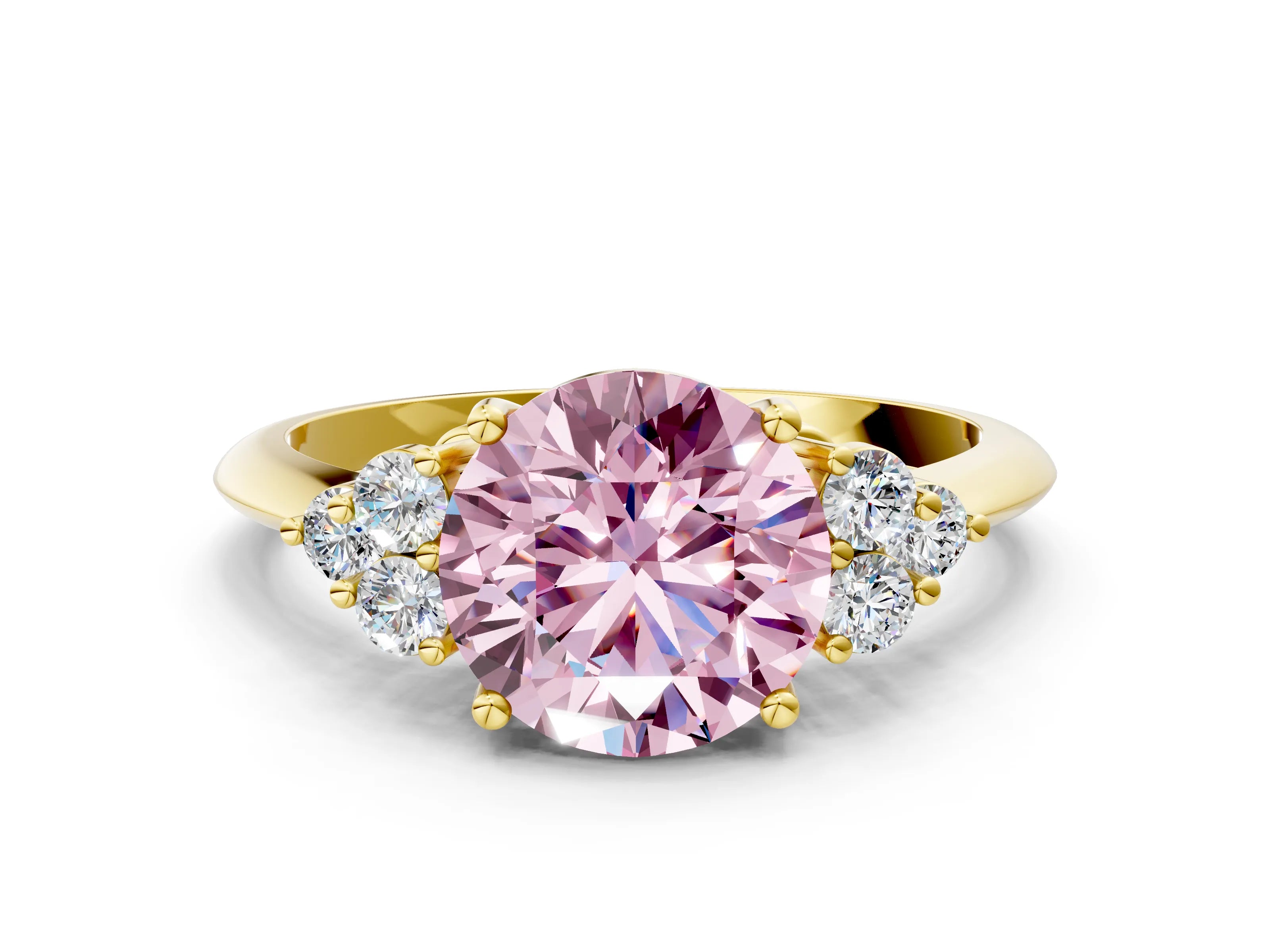 Yellow gold Fancy Pink Round Cut Cut Diamond Cluster Ring with Solitaire Band and Four-Prong Setting_12