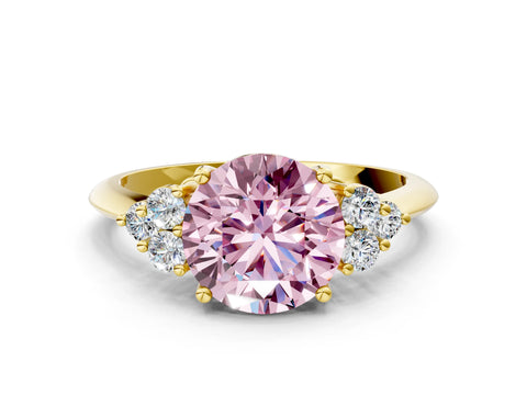 Yellow gold Fancy Pink Round Cut Cut Diamond Cluster Ring with Solitaire Band and Four-Prong Setting_12
