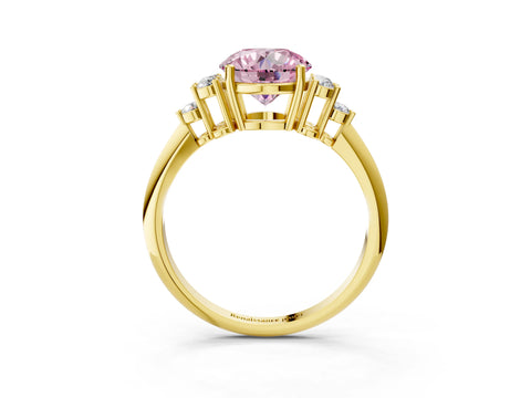 Yellow gold Fancy Pink Round Cut Cut Diamond Cluster Ring with Solitaire Band and Four-Prong Setting_15