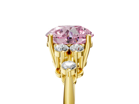 Yellow gold Fancy Pink Round Cut Cut Diamond Cluster Ring with Solitaire Band and Four-Prong Setting_17